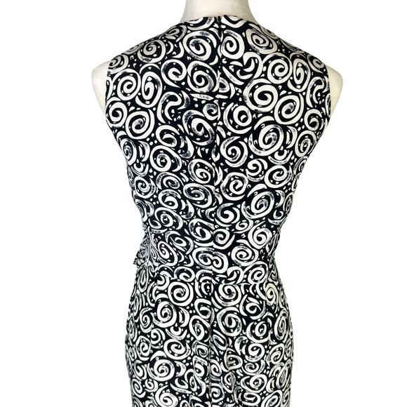 Spenser Jeremy Vintage Sleeveless 100% Silk Black and White Swirl Sheath Dress - Picture 6 of 9